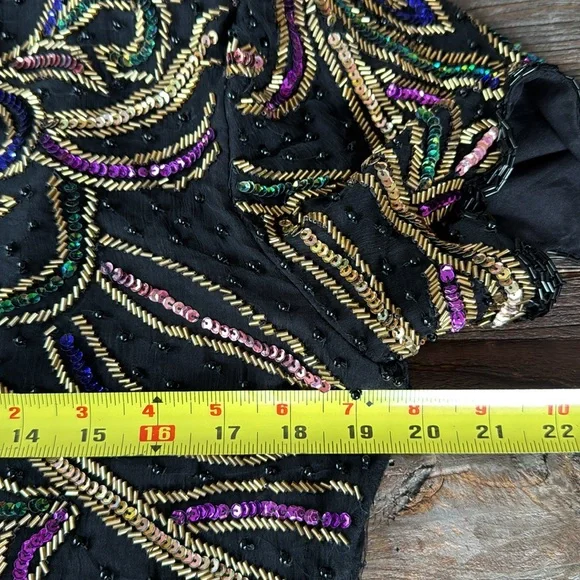 Vintage Lawrence Kazar sequined beaded silk top GVC size M - Picture 10 of 12